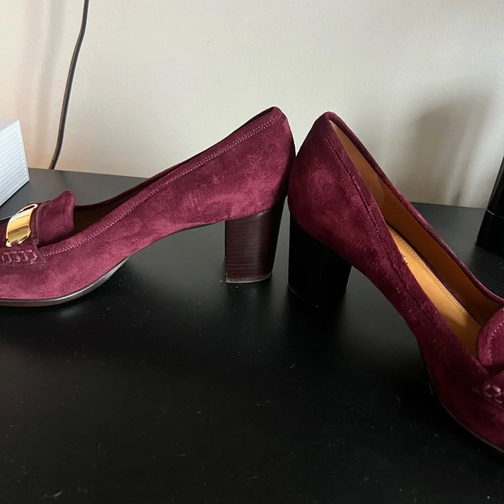 Ralph Lauren Purple Label Burgundy Suede Horsebit Pumps Gold Bit Made in Italy - Picture 5 of 11